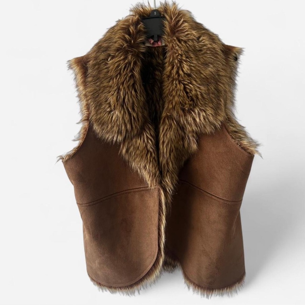 Brown Faux Fur lining Suede vest